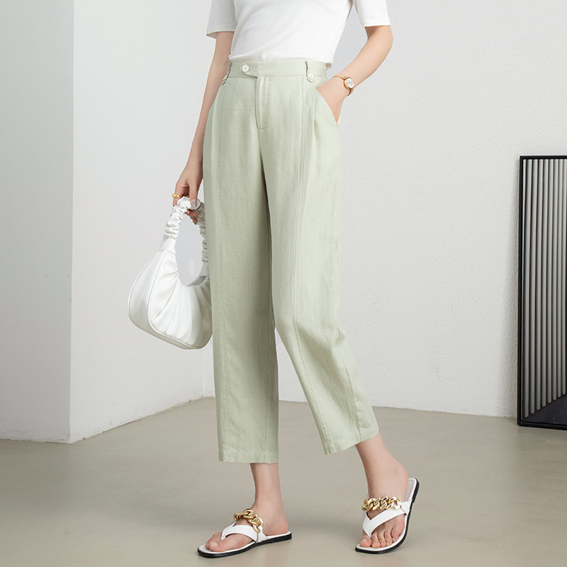 Quần culottes ống rộng chất liệu Tencel linen dáng harem cạp cao mỏng nhẹ thoáng khí — Xanh Matcha