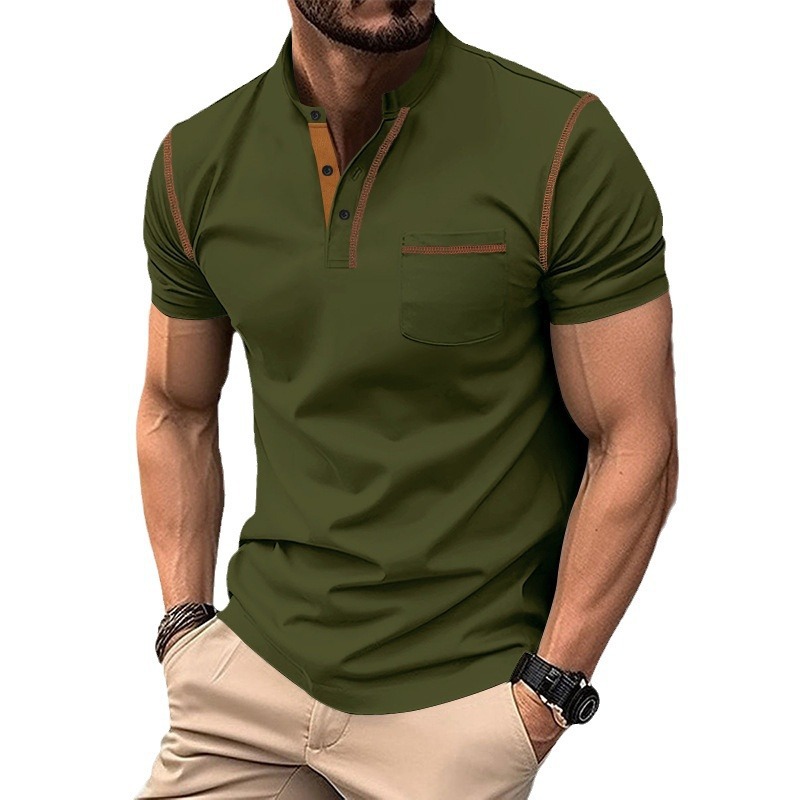 2024 Summer Short sleeved Button Collar T-shirt Men's Polo Shirt Top_voghion.com