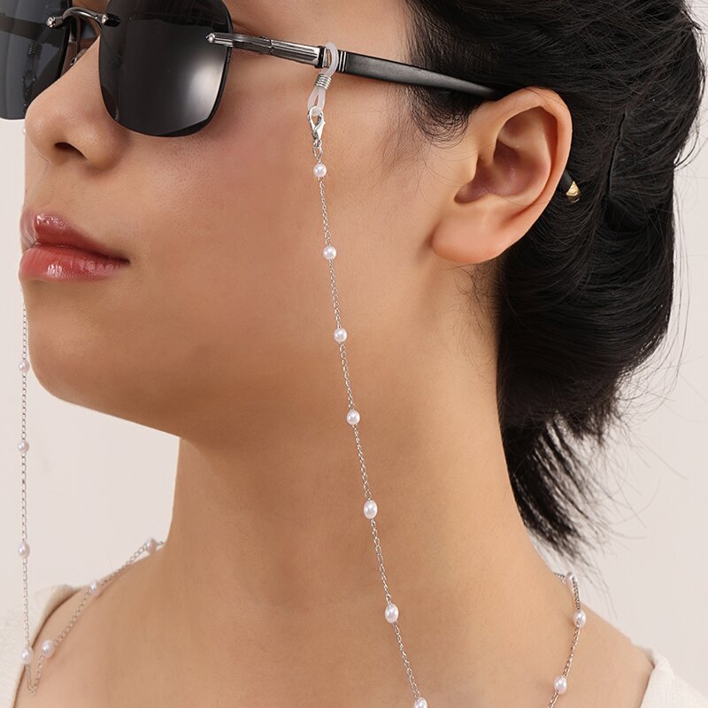 Cross-border imitation pearl glasses chain fashion niche simple jewelry women's high-grade metal chain non-slip mask chain