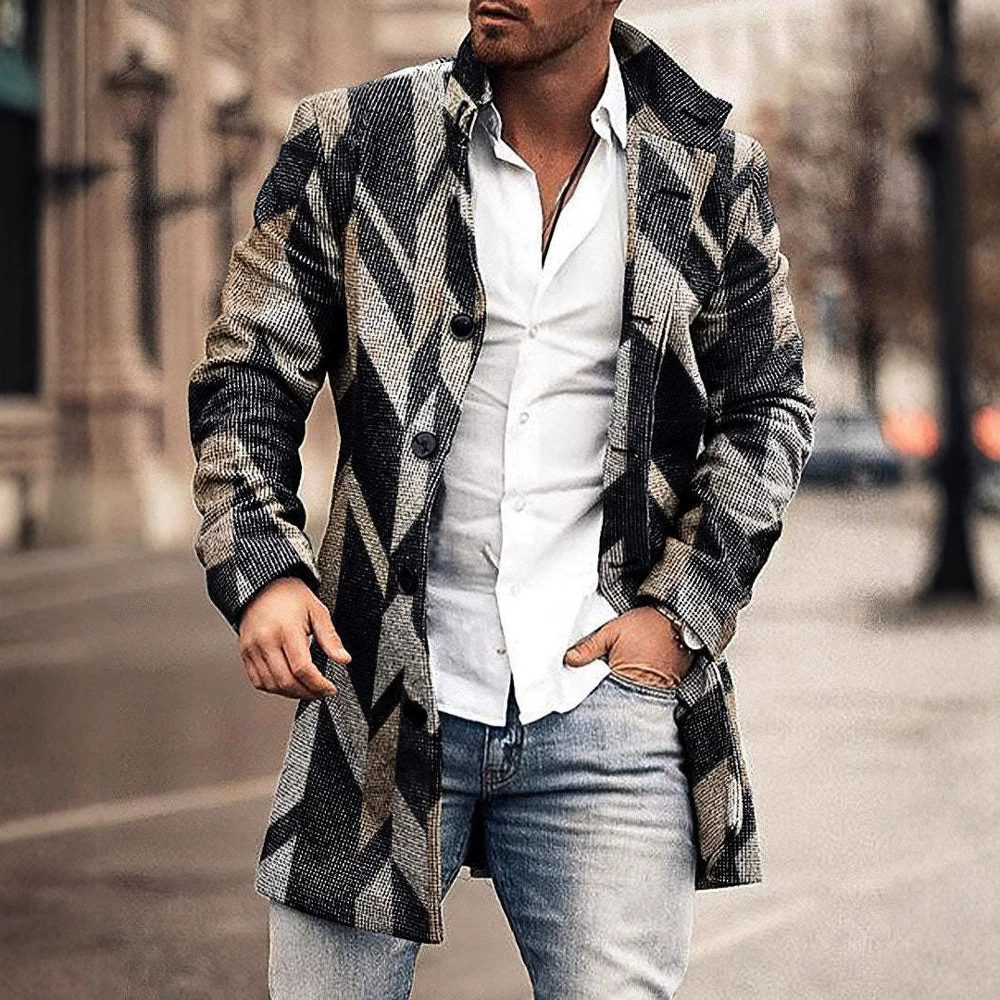 Европейская и американская внешняя торговля, трансграничная Внешняя торговля на осень и зиму, Новое мужское повседневное пальто с шерстяным воротником и карманами средней длины для мужчин