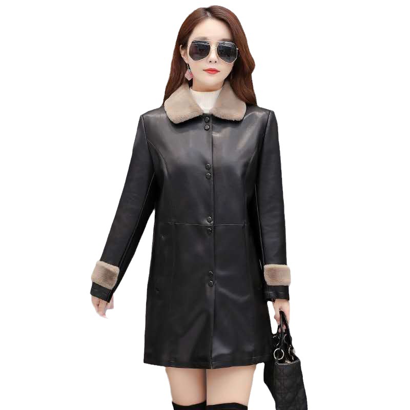 Women's Clothing Mid length women's leather jacket plus velvet and thick new winter coat PU leather mother's wear Korean style fashion plus size_voghion.com