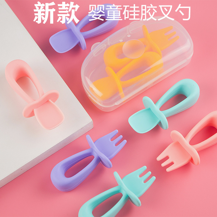 Baby Training Short-Handled Fork and Spoon, Licking Spoon, Baby Learning to Eat, Silicone Spoon, Complementary Food Spoon, Factory Feeding Spoon, Oral Stage