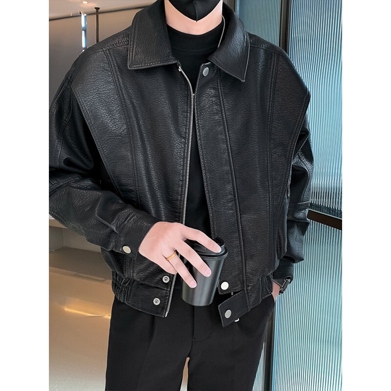 Autumn New Men's Retro Motorcycle Soft Leather Jacket Imitation Leather American Youth Short Bomber Jacket