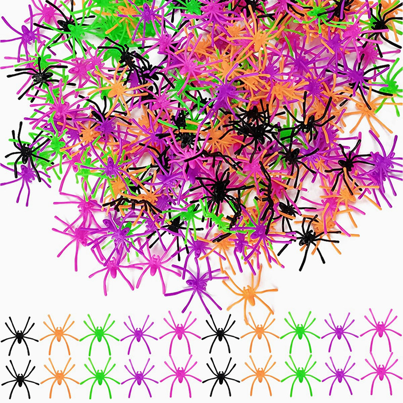 Halloween Decorations Colorful Plastic Spiders Spider Cotton Accessories Haunted House Escape Room Scene Setup Decorations Ornaments