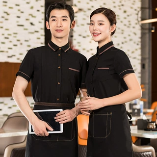 酒店餐饮服务员灰色工作服春夏短袖西餐厅蛋糕奶茶店前台男女上班