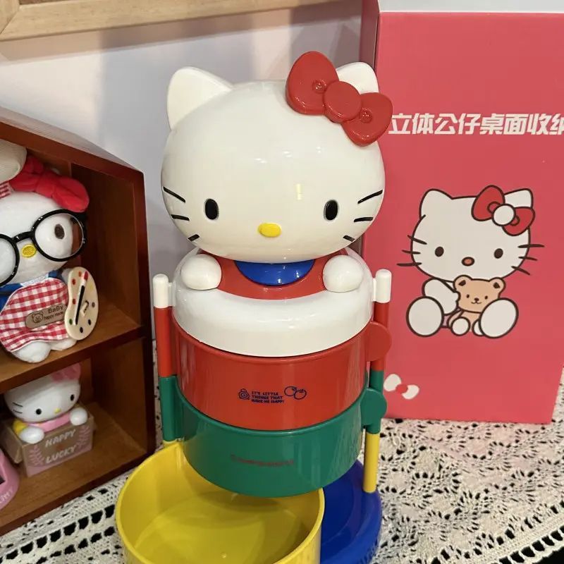 KT三层旋转收纳盒摆件可爱猫头收纳架女生礼物送闺蜜饰品卡通家用|undefined