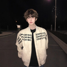 字母印花美式棒球服男春秋廓形高街hiphop高级感痞帅飞行夹克外套