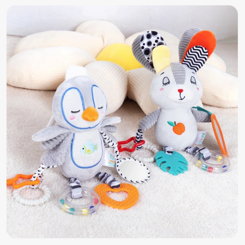 Happy monkey recién nacido calmar muñeca coche colgar cama colgar campana bebé campana cama juguetes de educación temprana para bebés