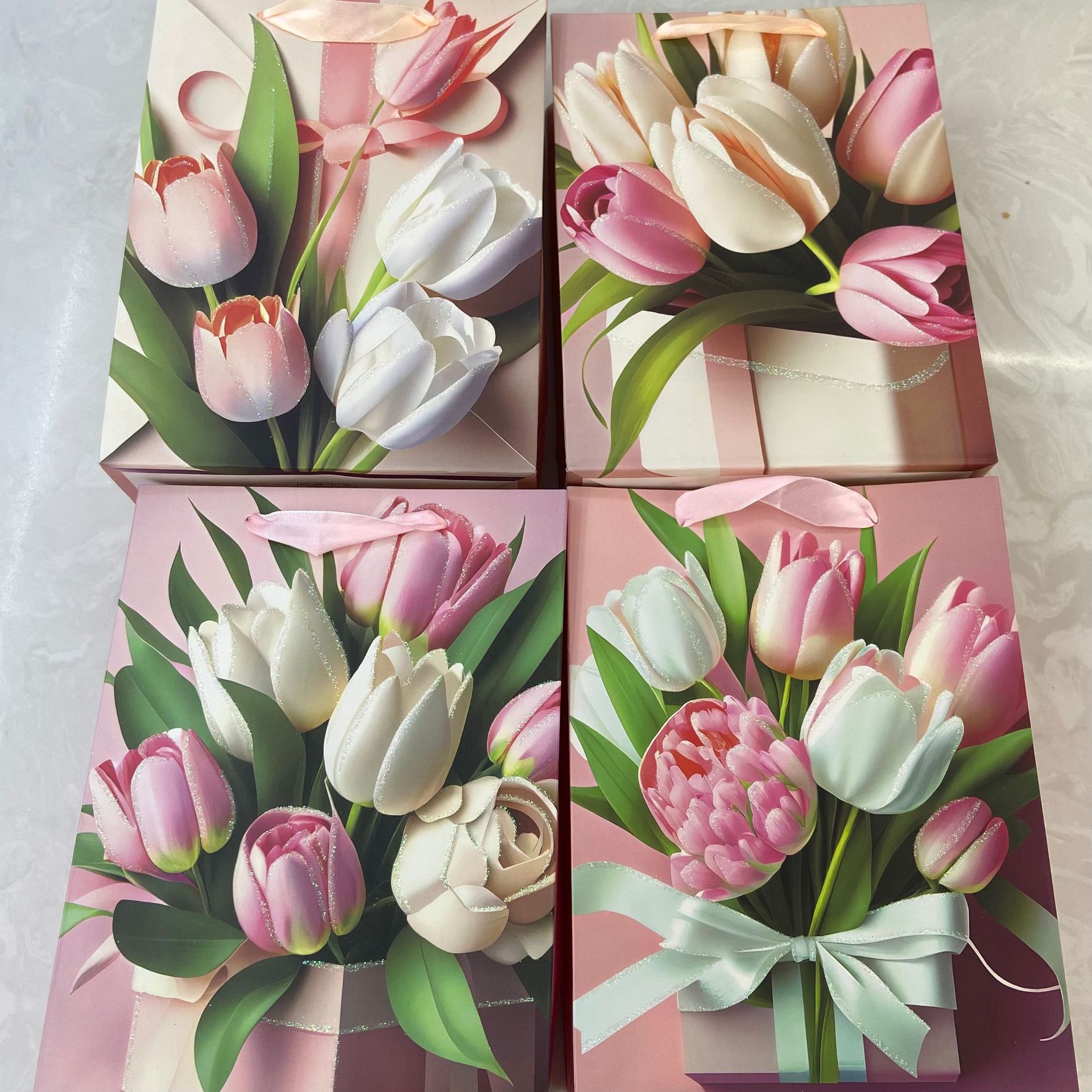 海外撒粉文艺鲜花手提袋花束包装礼物礼品袋送女友礼品袋