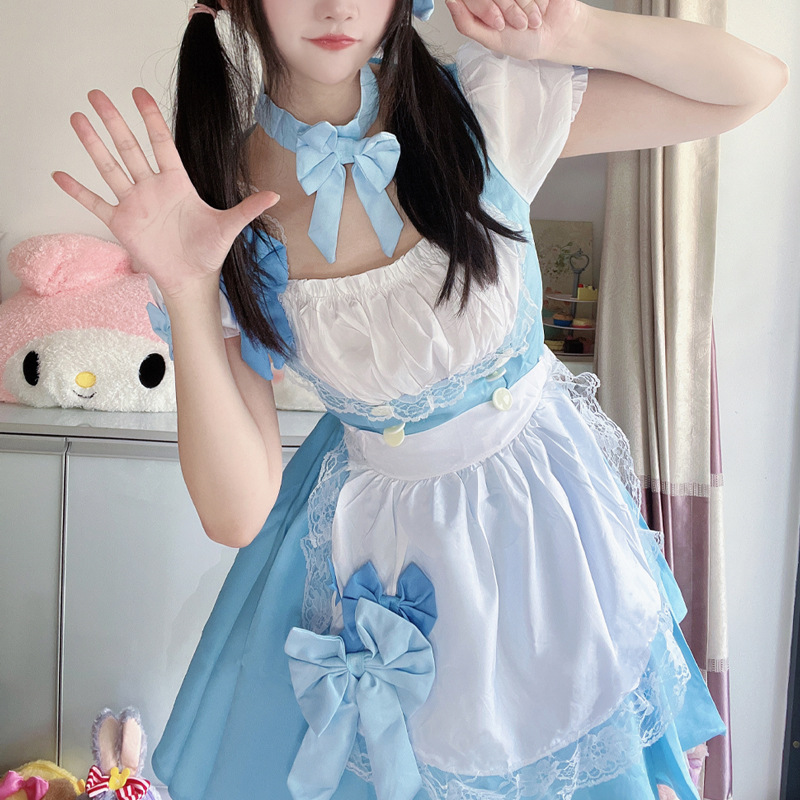 일본 스타일 귀여운 소녀 메이드 의상 원피스 애니메이션 로리 유니폼 메이드 코스프레 의상
