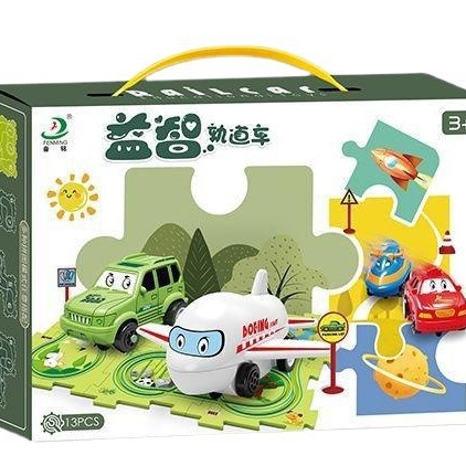 Coche de pista de rompecabezas para niños, ensamblaje de bricolaje, múltiples escenas, mapa de la ciudad, construcción de un coche de pista de rompecabezas eléctrico