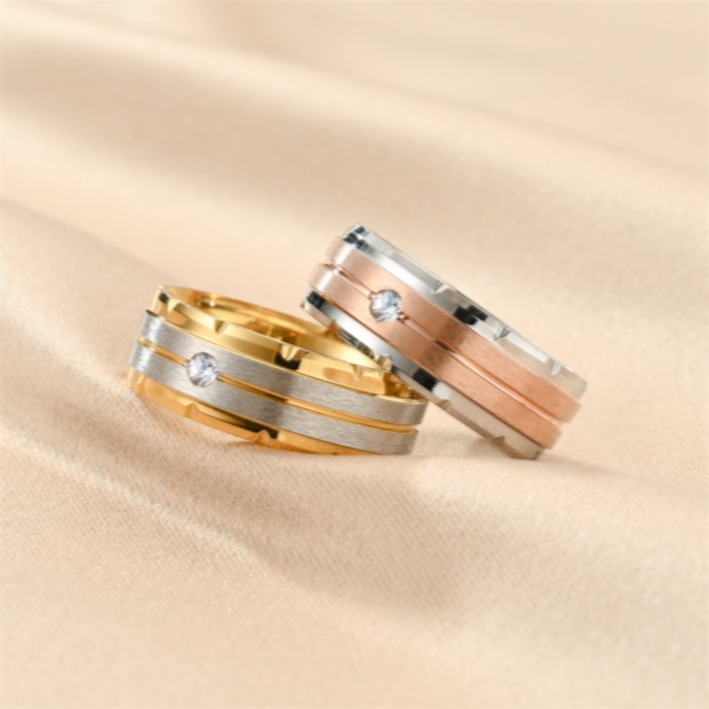 Modern Style Simple Style Round Titanium Steel Artificial Diamond Wide Band Ring In Bulk display picture 3