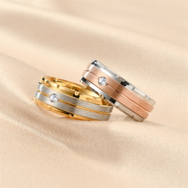 Wide Band Ring Classification 1 Piece Quantity Wholesale Jewelry Modern Style Simple Style Round Titanium Steel Artificial Diamond 18K Gold Plated Inlay Wide Band Ring