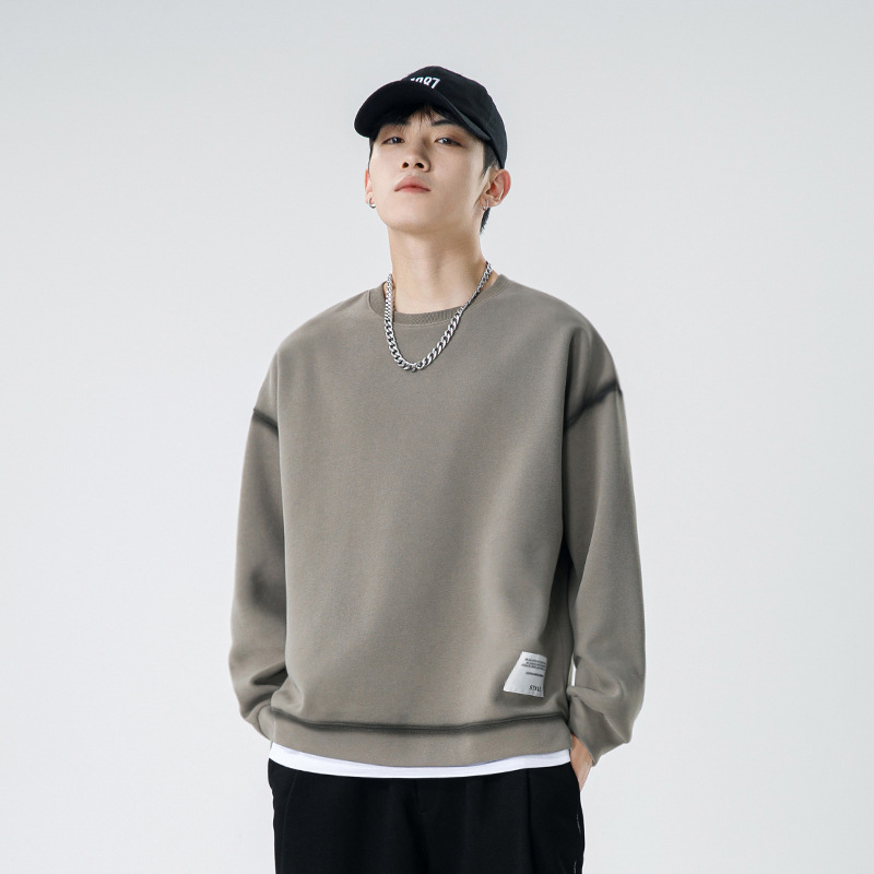 쿤하이펑윈 일본 스타일 남성복 봄 가을 트렌디 브랜드 라운드넥 스웨트셔츠 남성 긴팔 단색 헤비웨이트 스웨트셔츠 남성용 자켓