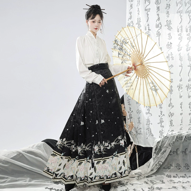 Взрослый оригинальный Hanfu женский вышивкой крестообразный воротник самолётные рукава китайский стиль лошадиного лица юбка костюм повседневное похудение для путешествий