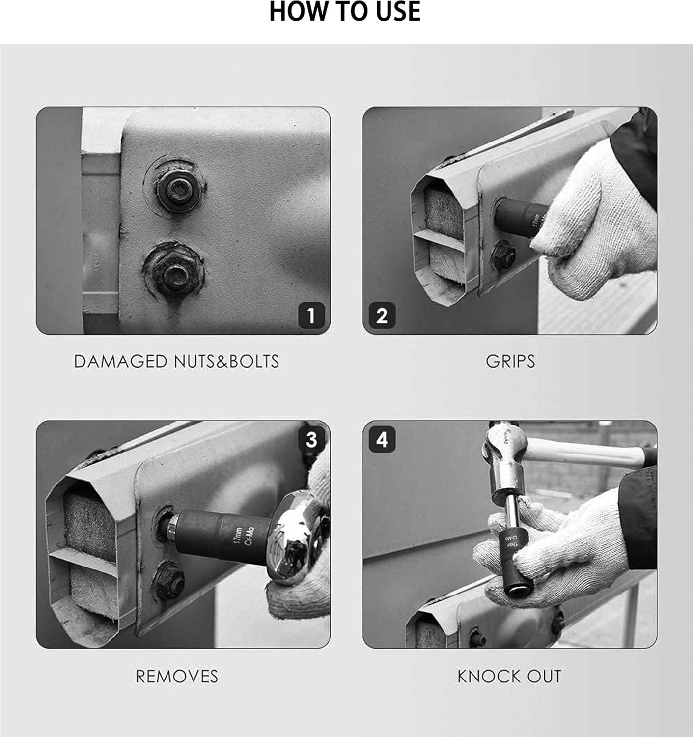 Chrome-Molybdenum Steel 6-Piece Set of Anti-Loosening Socket Tools, Spiral Anti-Loosening Socket, Anti-Loosening Socket Nut Extractor Cr-Mo