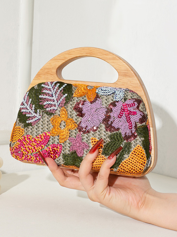 クロスボーダー新しい女性のイブニングバッグ無垢材ポータブルわら織りスプライシングメッシュ刺繍手作りチェーンクロスボディバッグ|undefined
