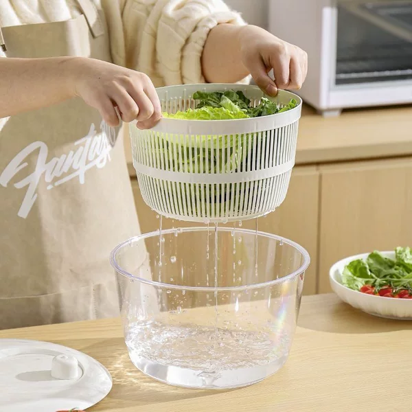 Large-sized vegetable dehydrator for home use, manual vegetable spinner, kitchen vegetable washing and draining basket, food-grade