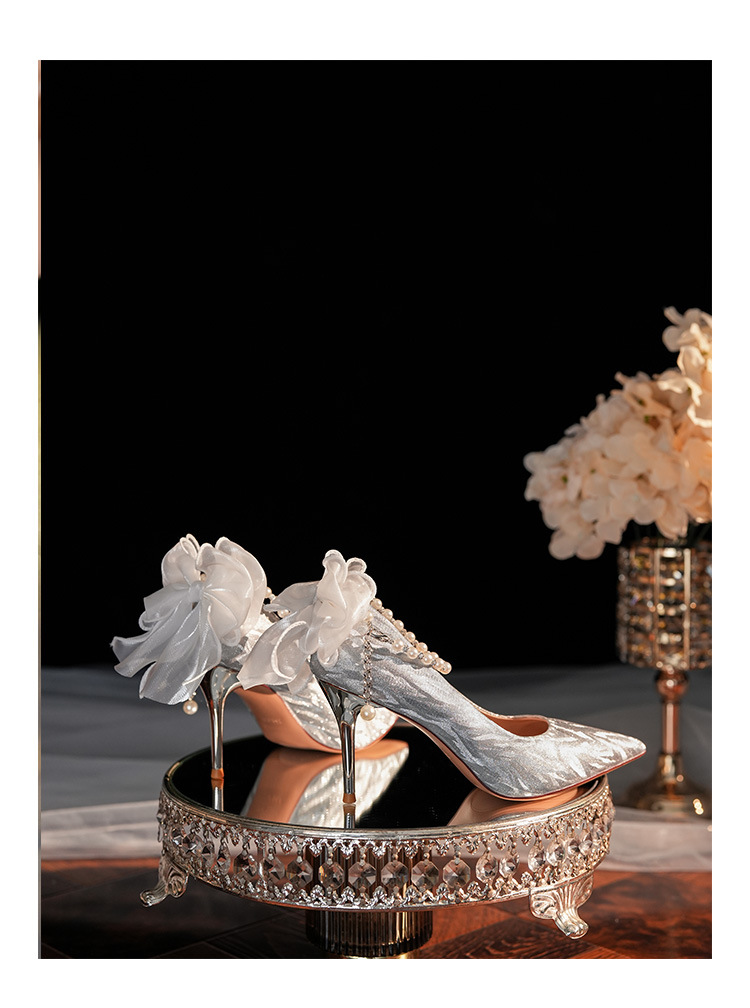 6681-58-041 Pointed Toe Stiletto Heel Shallow Mouth Women's High Heels French Bow Elegant Socialite Wedding Shoes_voghion.com