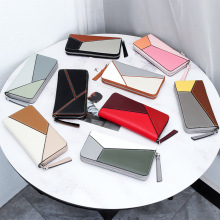 高级牛皮撞色女士长款钱包2025新款大容量手拿拉链包真皮配色银包