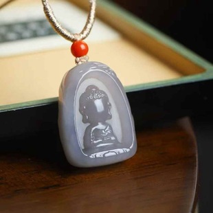 Natural Xinjiang Hotan Jade Jade Factory Store Qinghai Material Old Material Ice Smoke Purple Jade No Phase Buddha Pendant with Certificate
