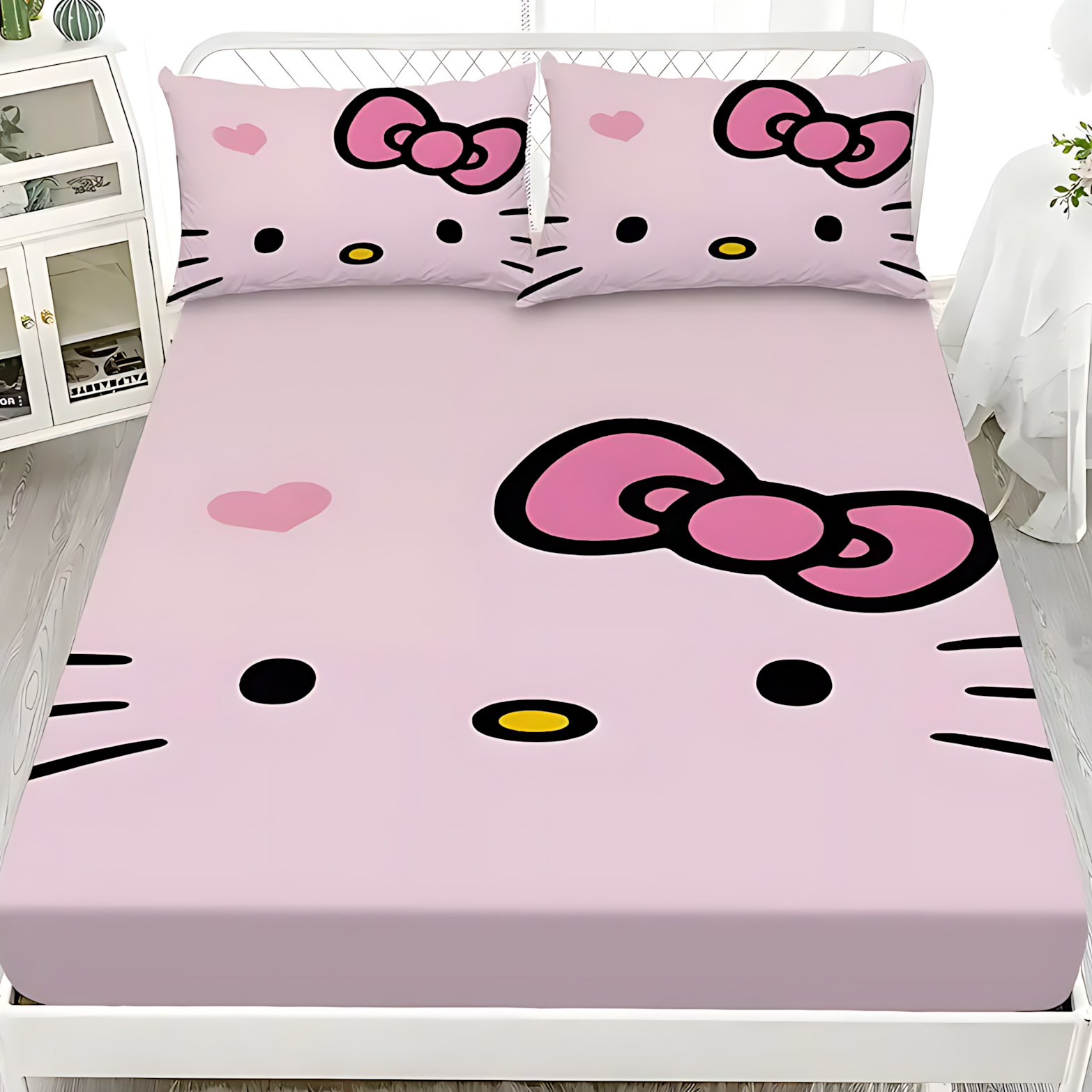 TEMU / JIT Cute Kitty serie de patrón de tema impresión digital 3D suave cama cómoda gaza almohada set