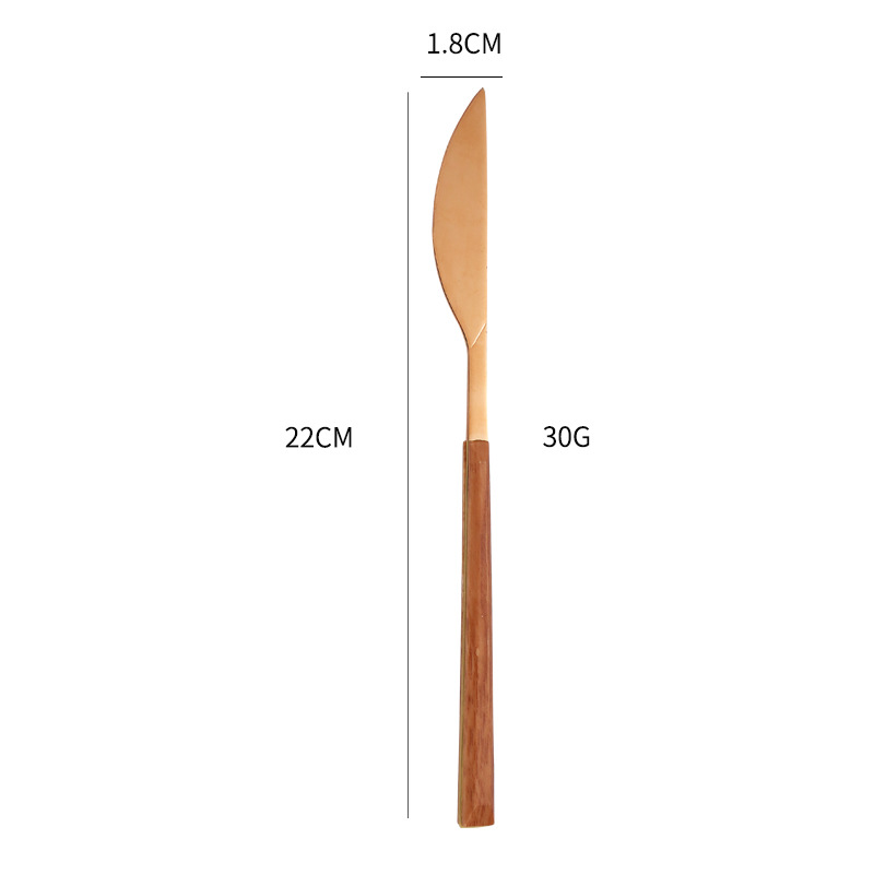 Al por mayor creativo japonés occidental vajilla caja de regalo traje Hotel Acero inoxidable madera grano cuadrado mango cuchillo tenedor postre cuchara