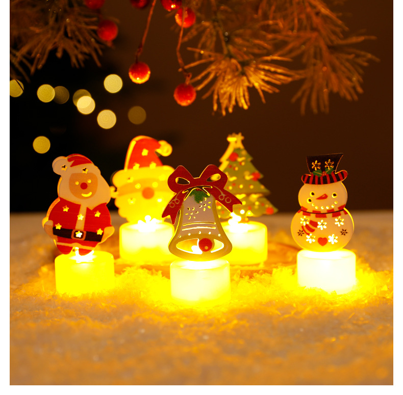 Ensemble de bougies de Noël LED sans flamme, fonctionnant sur piles, avec des motifs de Père Noël, sapin, bonhomme de neige et cloche pour la décoration des fêtes._voghion.com