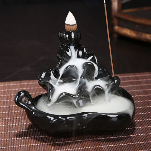 Creative reverse flow incense burner with various Buddha hand lotus rising gradually to burn incense indoor sandalwood incense home Zen decoration