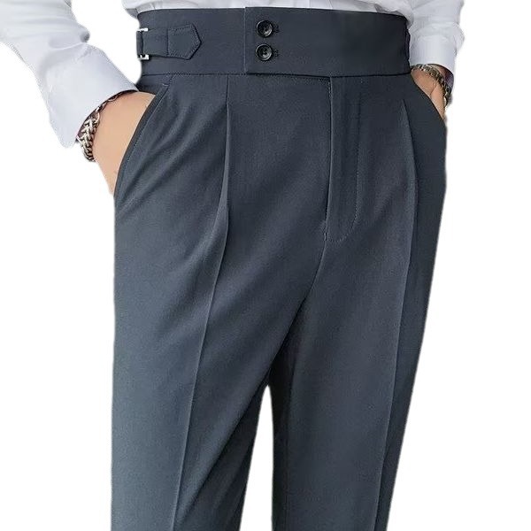 Nápoles traje pantalones de los hombres de estilo coreano slim fit pantalones ajustados otoño retro de cintura alta de negocios de color sólido pantalones casuales rectos