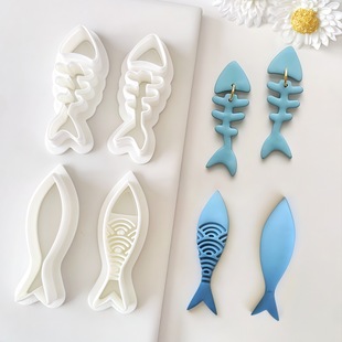 Sardine Fish Bone Soft Pottery Earrings Clay Mold DIY Jewelry Pendant Shape Cutting Mold Handmade Tool Set