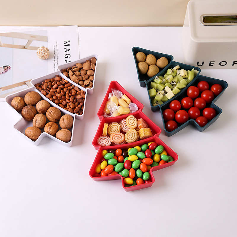 New creative Christmas tree fruit plate compartment snacks snacks fruit basket candy dried fruit dried melon seeds storage box