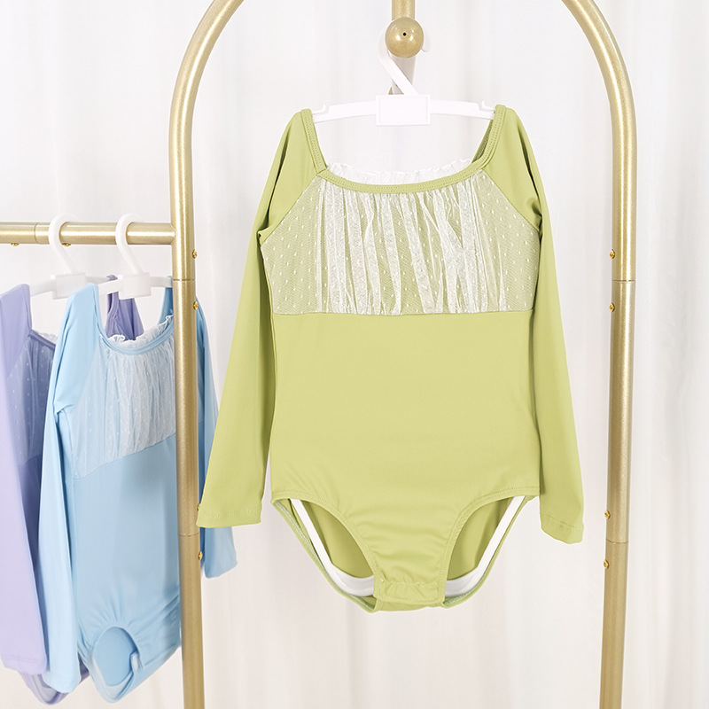 儿童舞蹈服装秋冬蕾丝花边女童练功服分体网纱裙锦纶芭蕾舞体服