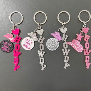 American Festival Western Cowboy Hat Temdy Disco Ball Letter Acrylic Keychain Accessories Earrings