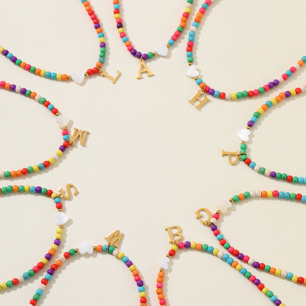 Cross-Border Exclusive Turquoise Titanium Steel A-Z26 Letter Women's Necklace Heart Shell Clavicle Chain Pendant