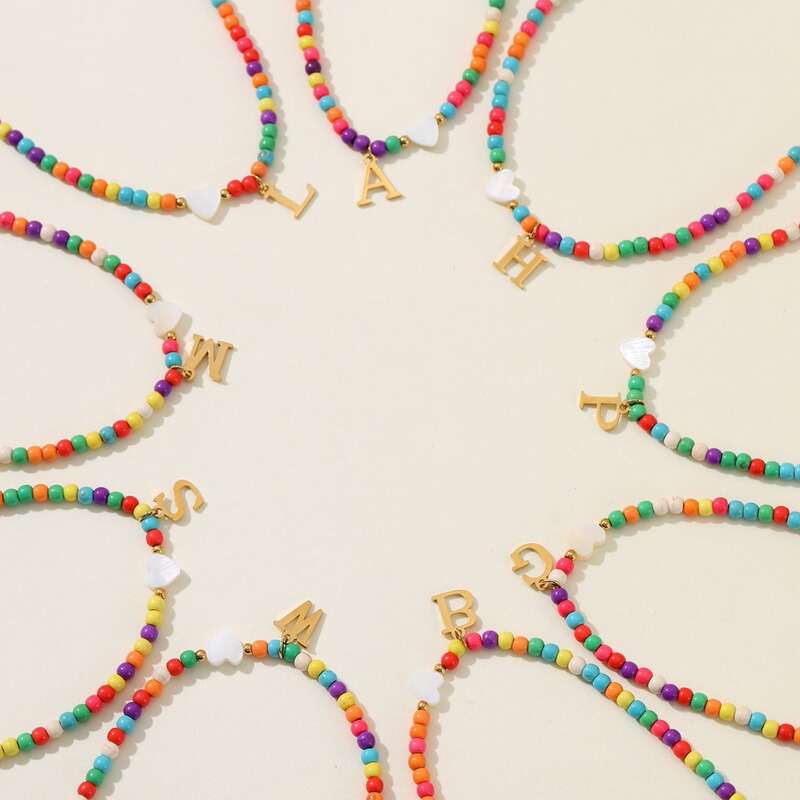 Cross-Border Exclusive Turquoise Titanium Steel A-Z26 Letter Women's Necklace Heart Shell Clavicle Chain Pendant