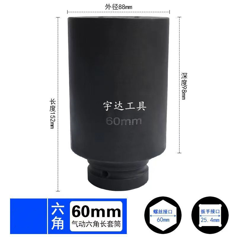 卸売在庫 1inch 長尺エアガン用ヘッド 160mm ヘビーデューティーソケットヘッド 25mm 六角ソケット 大型エアガン用ソケットセット|undefined
