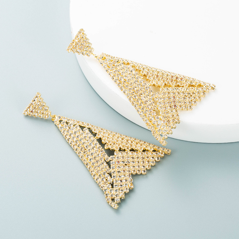 Fashion Hollow Alloy Inlaid Rhinestone Triangle Earrings Wholesale Nihaojewelry display picture 7