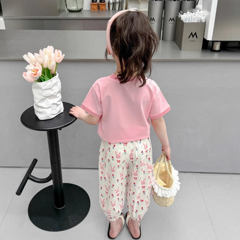 Mädchen 2024 neue Kinder lässig Western-Stil dünne Stil Baby Kurzarm Mückenschutz Hose zweiteiliges Set Sommer_voghion.com