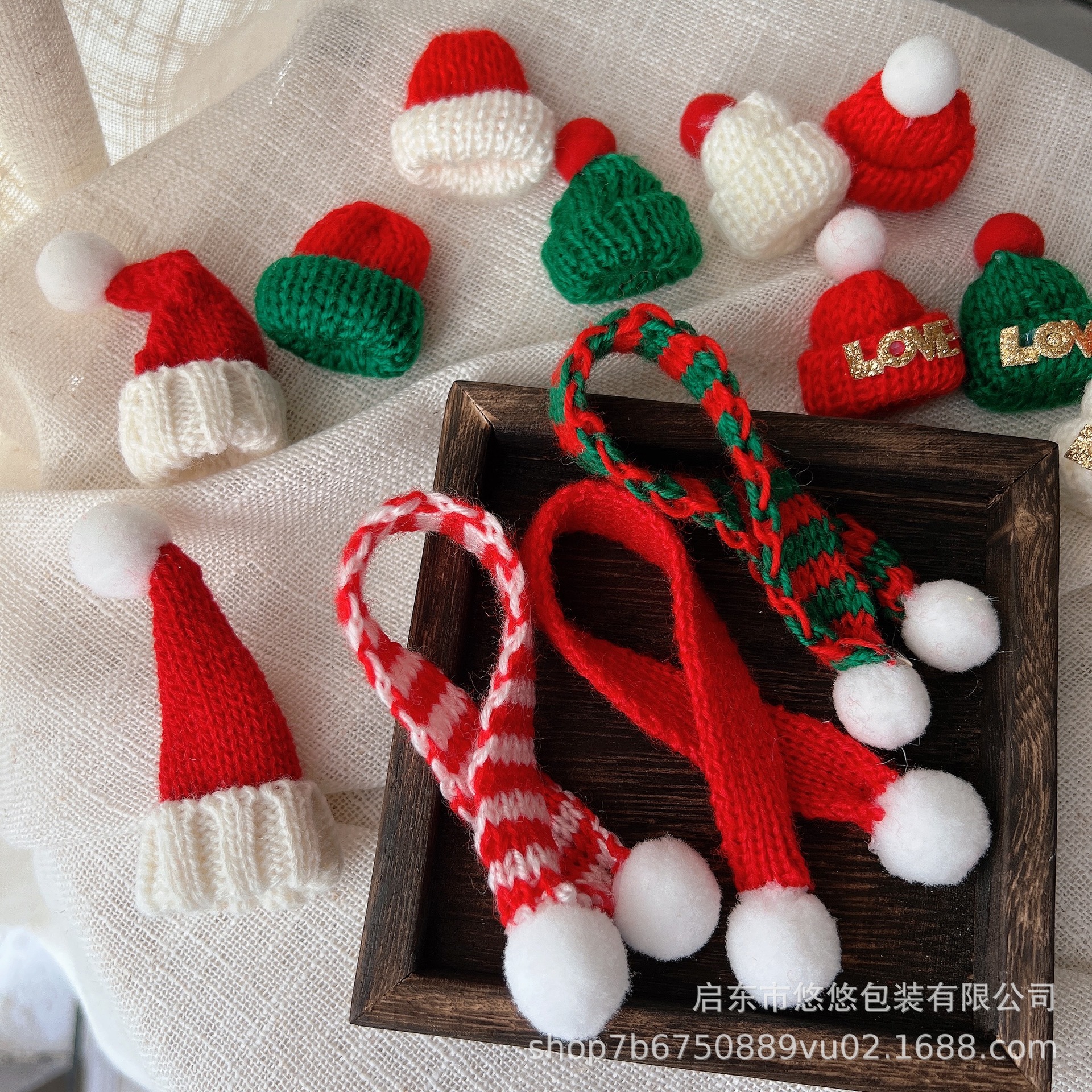 跨境圣诞节小熊帽子围巾配件关节熊公仔圣诞平安夜装饰物品小配饰