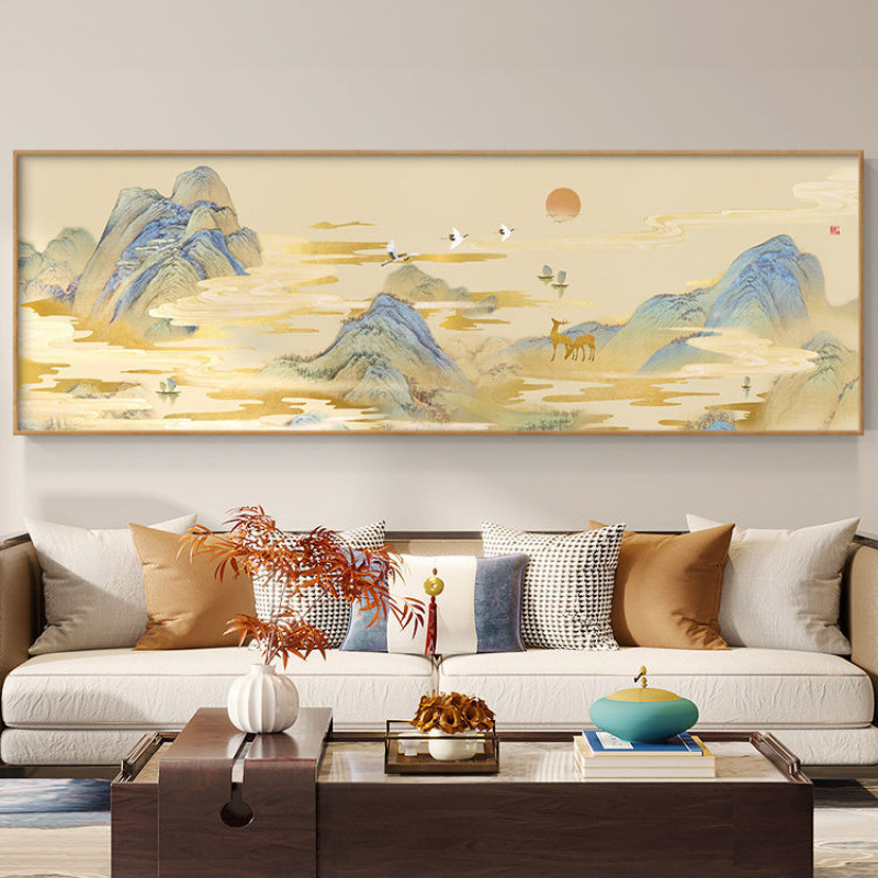 沙发办公室中式图新装饰画背景墙壁画客厅书房山水画千里挂画江山|undefined