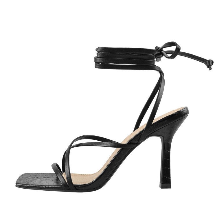 Thick-Heeled Sandals for Women 2026 Summer New Style Women's Colorful Upper with Calf Straps and Cross Straps Sexy Sandals for Women 7423