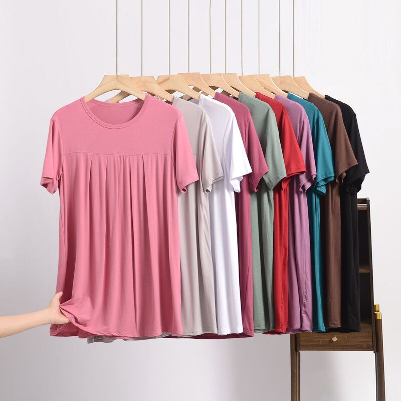 Bit Cotton Round Neck Short-Sleeved Mid-Length Flesh-Covering Slimming Look Bottoming Shirt Summer Loose T-Shirt Large Size Casual Women's Top Bit Cotton Round Neck Short-Sleeved Mid-Length Flesh-Covering Slimming Look Bottoming Shirt Summer Loose T-Shirt Large Size Casual Women's Top