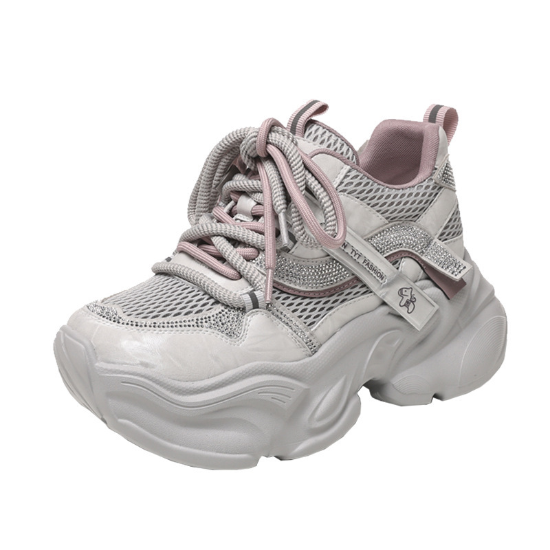 Giày sneaker nữ đế dày chunky lưới thoáng khí tăng chiều cao — Xám tím