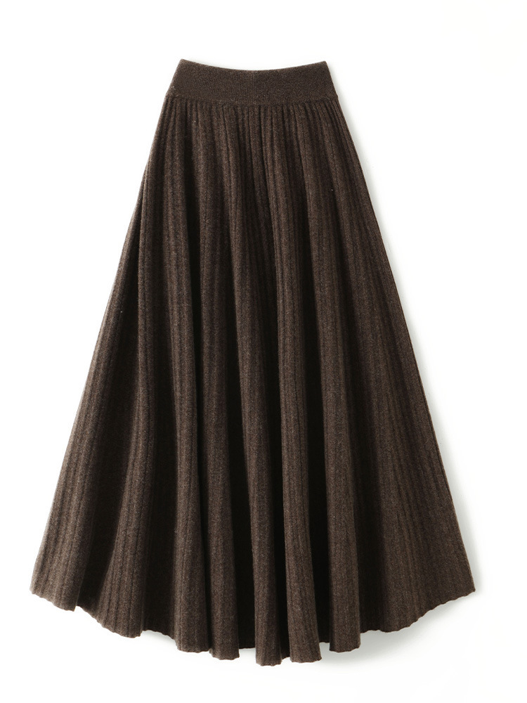 100% 純粋なウールのスカートの女性の秋冬の高い腰の中で長いです。