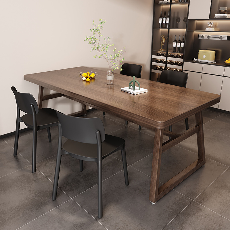 Table for Dining, Commercial Rectangular Fast Food Restaurant Wooden Dining Table, One Table and Four Chairs, Small Apartment Dining Table for Rental Housing