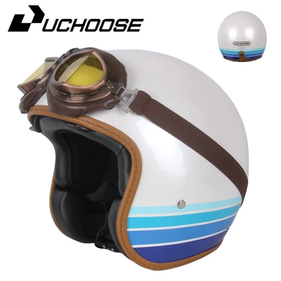 Retro Helmets for Men and, Motosiklet kaskı (dəbilqə) - striped-blue-s