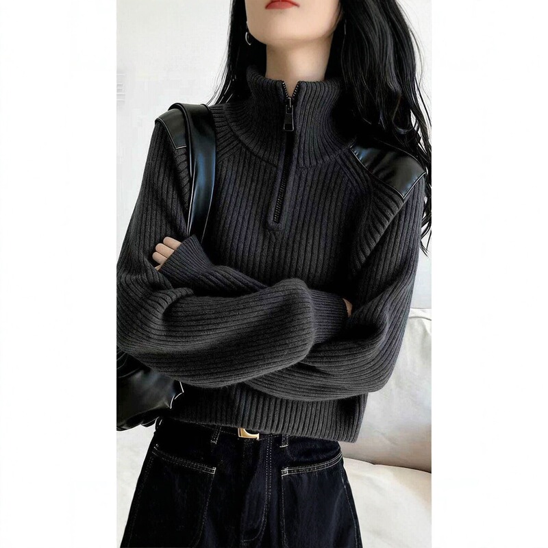 Casual style half-zip turtleneck sweater for women, winter knitwear, short long-sleeve top, 2026 super popular age-reducing top Casual style half-zip turtleneck sweater for women, winter knitwear, short long-sleeve top, 2026 super popular age-reducing top