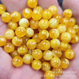荧光浮盐水人造蜜蜡圆珠散珠鸡油黄花蜜蜡手链项链饰品配件手工珠