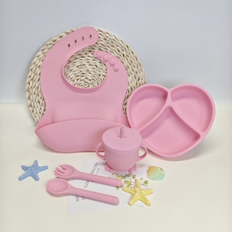 XLEE fuente fabricante de platos de silicona para niños antideslizante ventosas cubiertos de alimentos suplementarios 5 piezas conjunto de productos explosivos transfronterizos en stock